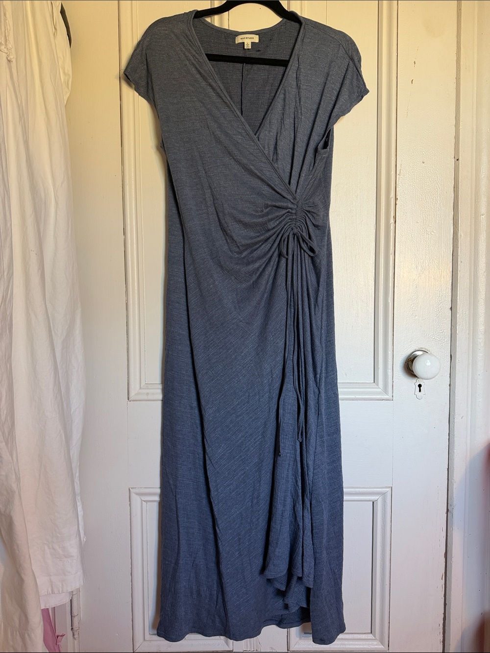 Max Studio Slate Blue Wrap-Style Maxi Dress